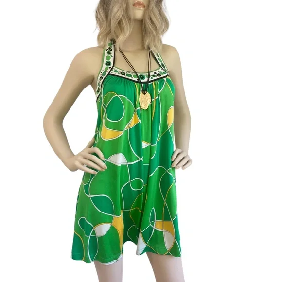 flora kung silk dress Vintage 80s Flora Kung Silk Dress Butterfly Print Gold Yellow Black Drop Waist Cummerbund SMALL S